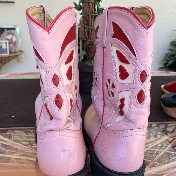 TONY LAMA COWBOY BOOTS COW GIRL PINK SZ 6D SHORT PULL ONS VINTAGE - Picture 5 of 9
